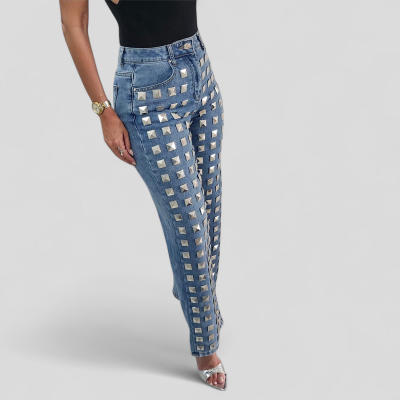 Studded Statement High Waist Denim Pants