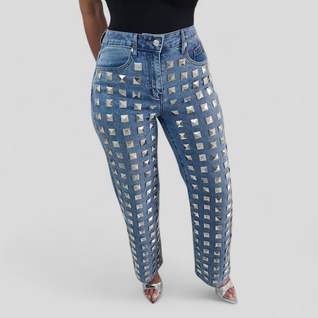 Studded Statement High Waist Denim Pants