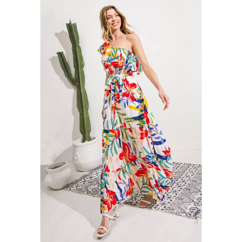 One Shoulder Floral Maxi