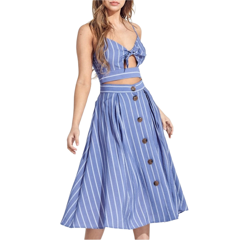 Blue Stripes Skirt Set