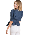 Denim Puff Shoulder Blouse