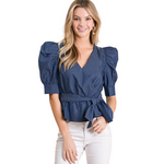 Denim Puff Shoulder Blouse