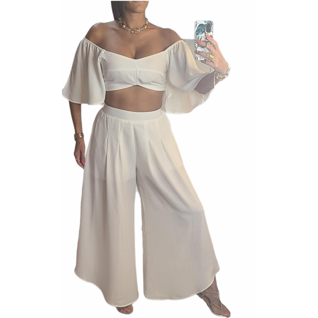 Offshoulder Crop White Set