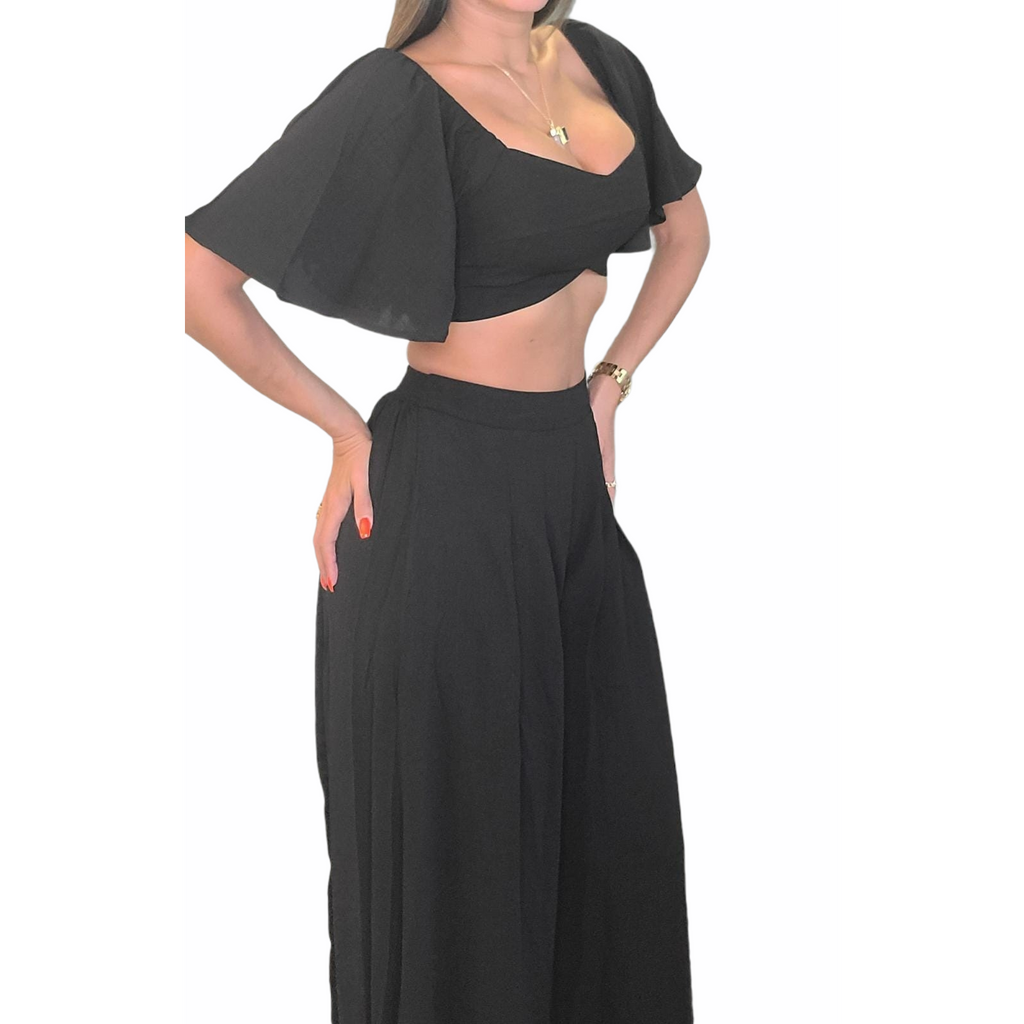 Offshoulder Crop Black Set