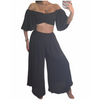 Offshoulder Crop Black Set