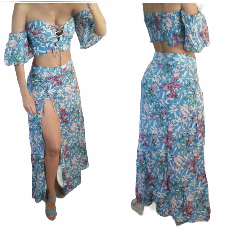 Flower top and skirt set