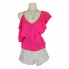 Pink One Shoulder Off Shoulder Ruffles Top