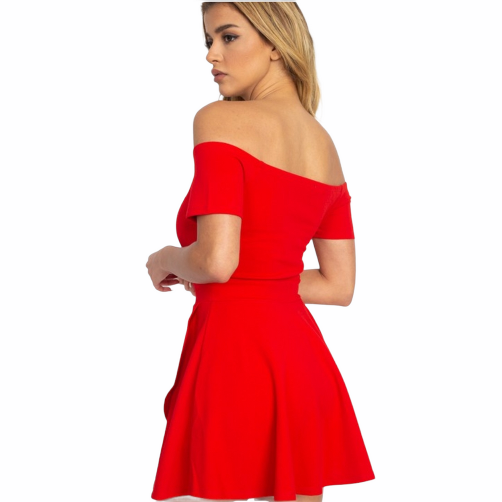Red Offshoulder Skater Romper