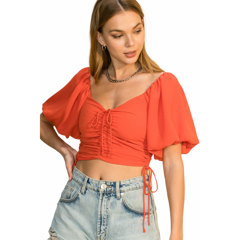 Red Bubble Sleeve Crop