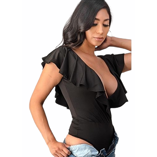 Black Ruffles Bodysuit