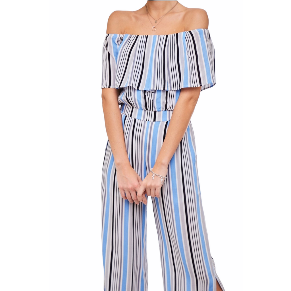 Stripes Printed Ruffled Jumpsuit