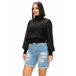 Smocking Black Turtle Neck Top