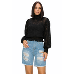 Smocking Black Turtle Neck Top