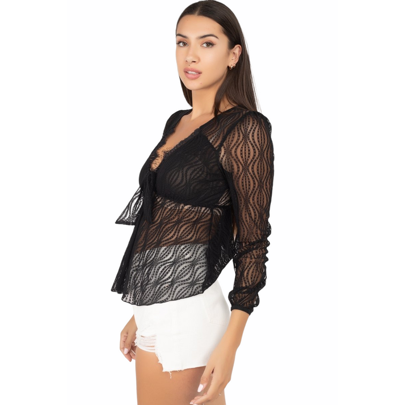 Front Tied Lace Blouse