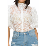 Sheer Bubble Sleeves Top White