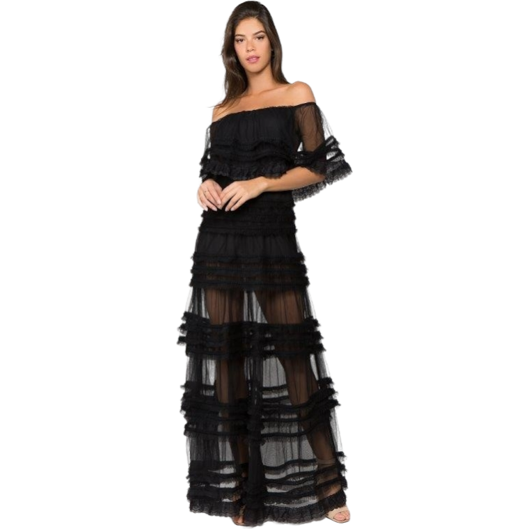 Black Mesh Tired Maxi