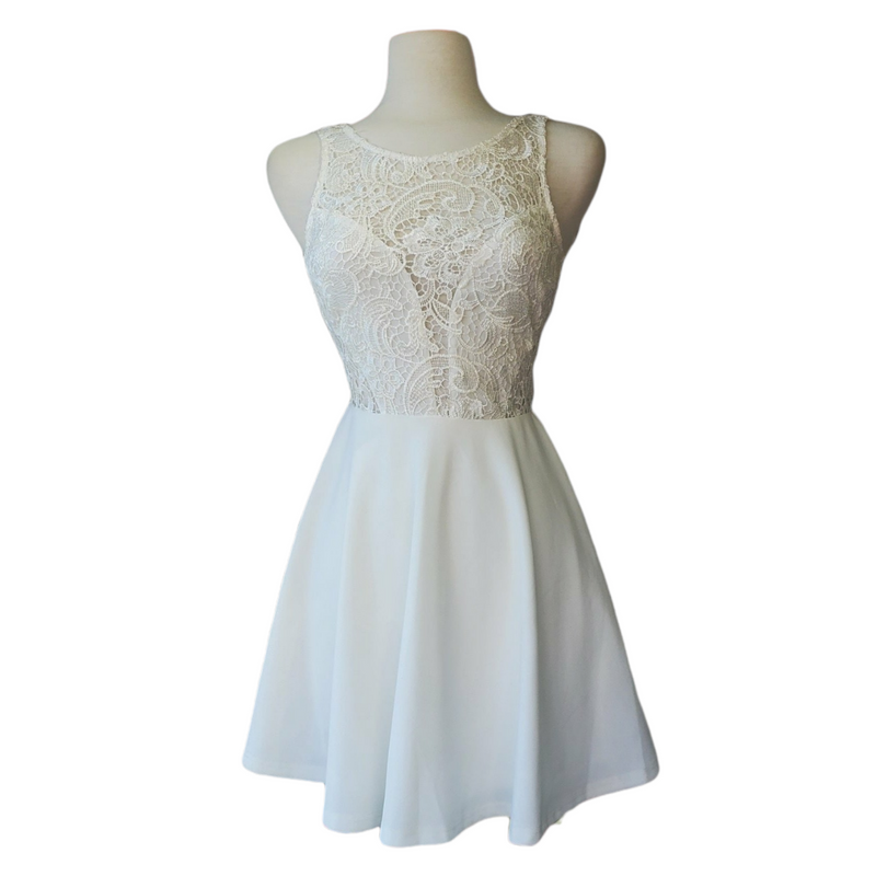 White lace dress with clear lace back