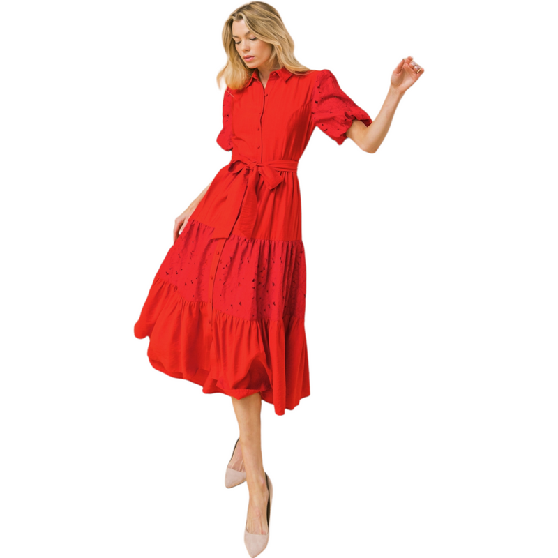 Red Midi Shirt Dress