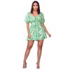 Green Print Lace Up Romper