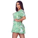 Green Print Lace Up Romper