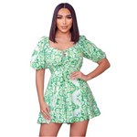 Green Print Lace Up Romper