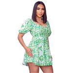 Green Print Lace Up Romper