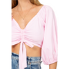 Pink Striped Ruched Crop Top