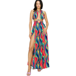 Wavy Print Cut Out Maxi Dress