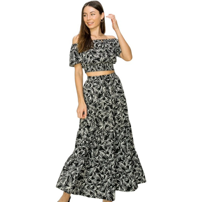 Offshoulder Top and Maxi Skirt Set Black