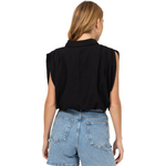 Black Collared Pleated Top