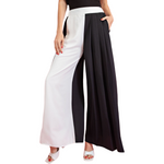 Color Block Pleated White and Black Pants