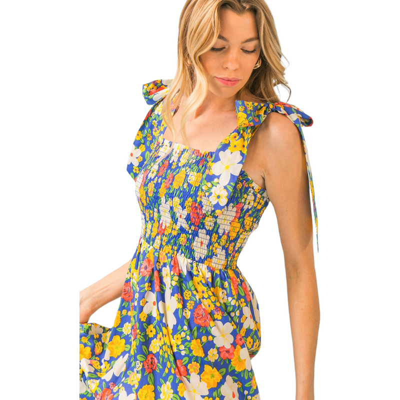 Floral Print Smocked Maxi Dress