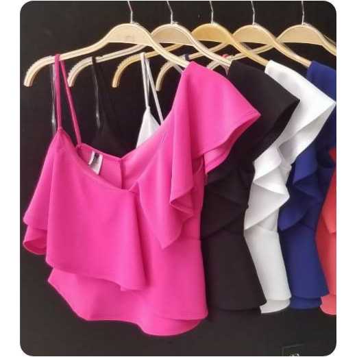 Pink One Shoulder Off Shoulder Ruffles Top