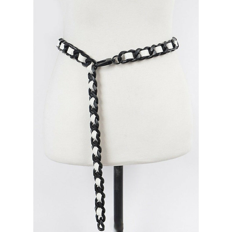 White Leather Oversized Chain Belt
