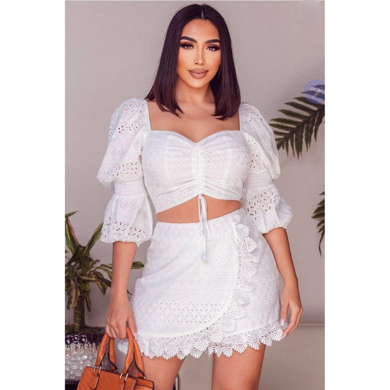 White Eyelet Short Set