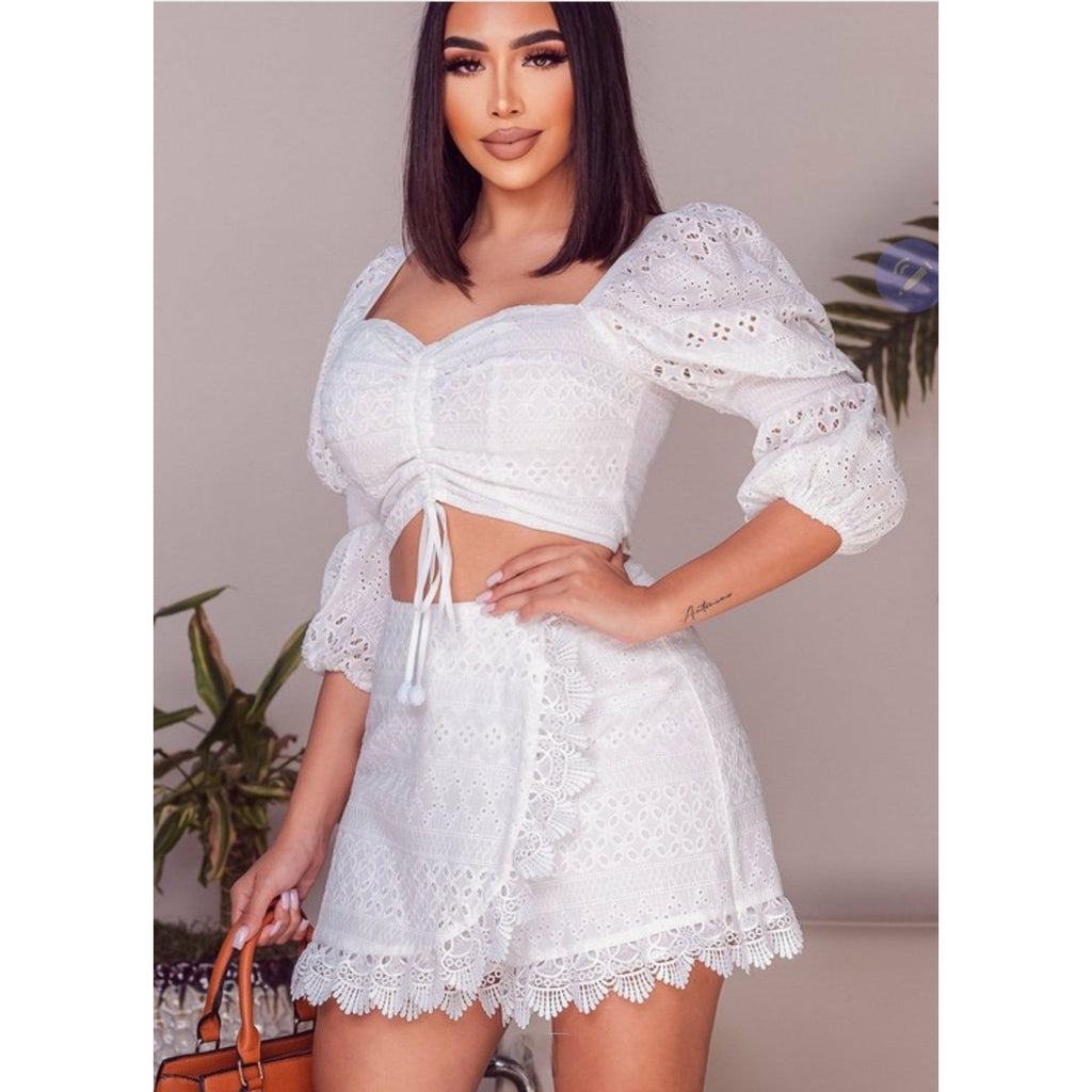 White Eyelet Short Set